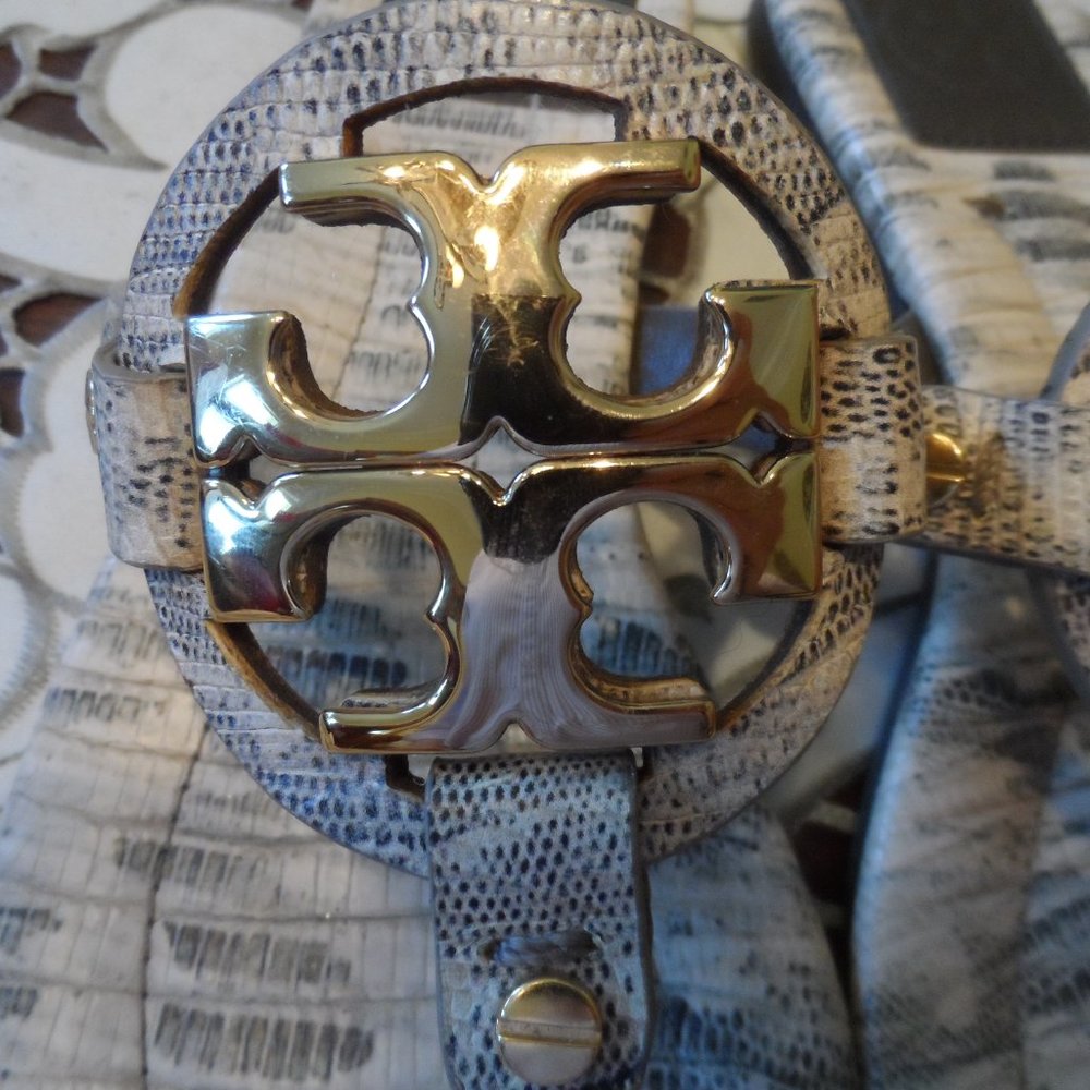 Tory Burch Cream and Gold Logo Thong Sandals
